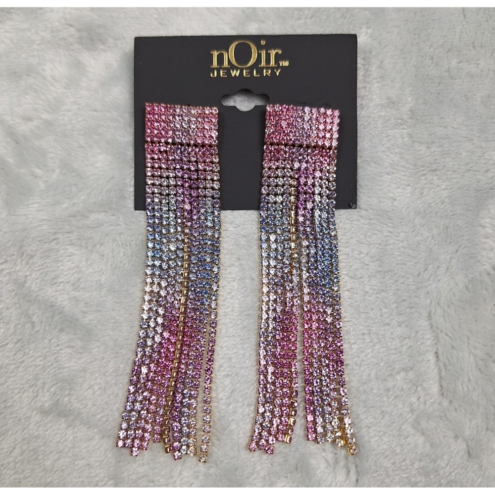 nOir‎ Jewelry Dangle Earrings Pink Purple Blue Ombre Rhinestone Gold Tone